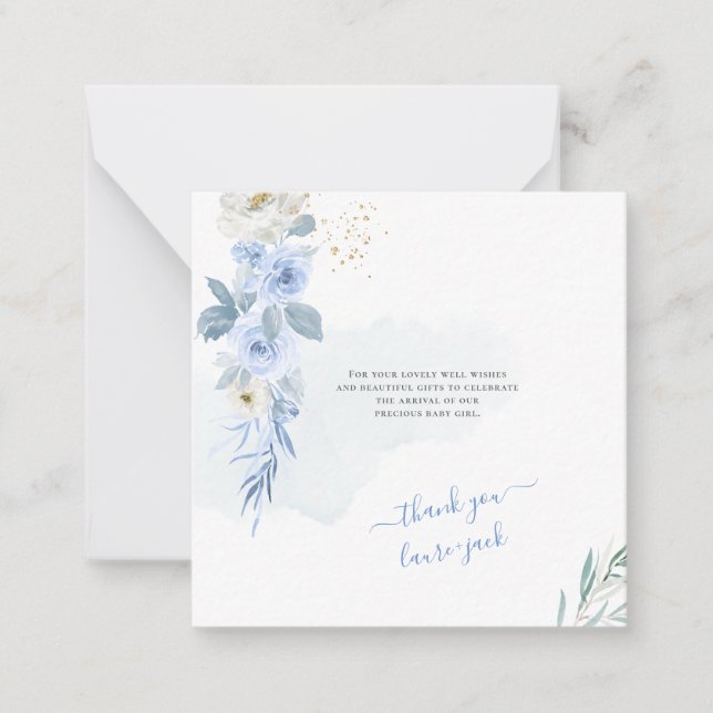 ArtsApp H2 Baby Blue Roses Shower Thank You Card (Front)