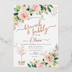 ArtsApp H2 Blush Pink Roses Brunch Bubbly Foil Holiday Card