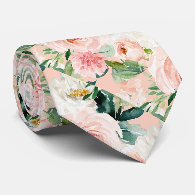 ArtsApp H2  Blush Pink Roses Wedding Tie (Rolled)
