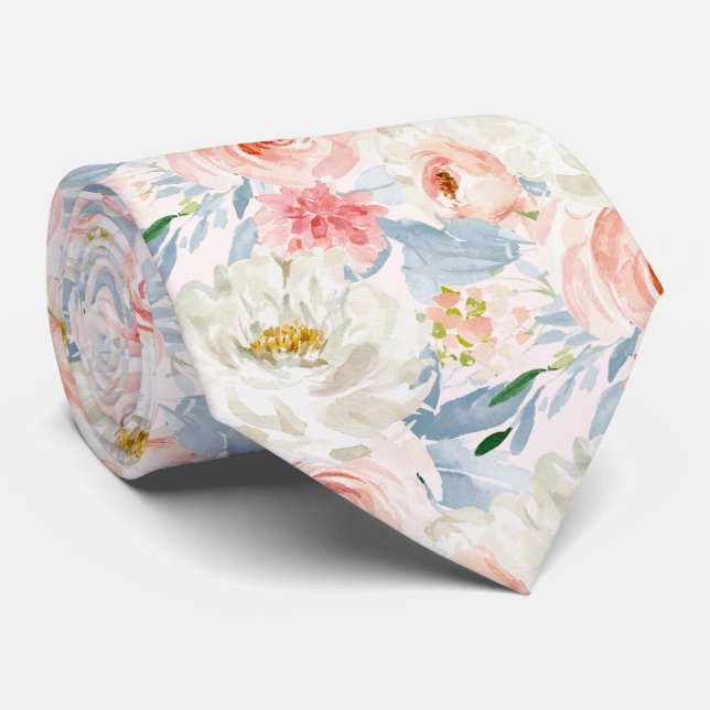 ArtsApp H2  Blush Pink Roses Wedding Tie (Rolled)