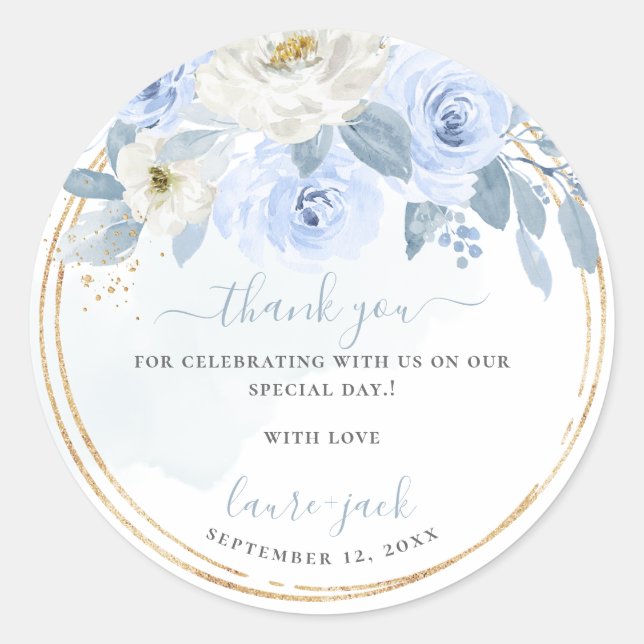 ArtsApp H2 Dusty Blue Roses DIY Event Thank You Classic Round Sticker (Front)