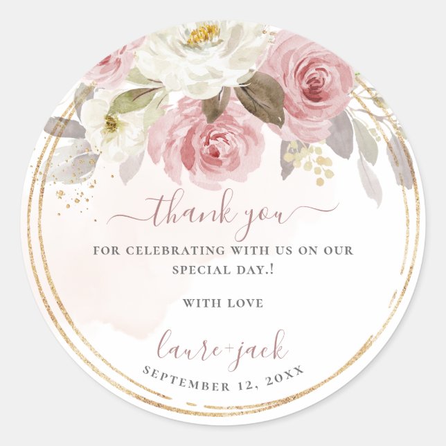 ArtsApp H2 Dusty Pink Roses DIY Event Thank You Classic Round Sticker (Front)
