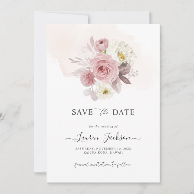 ArtsApp H2 Dusty Pink Roses Save the Date Card (Front)