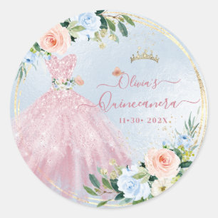 ArtsApp H2 Roses Blush Pink Sparkling Quinceanera Classic Round Sticker