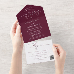 ArtsApp Modern Calligraphy Burgundy Wedding All In One Invitation