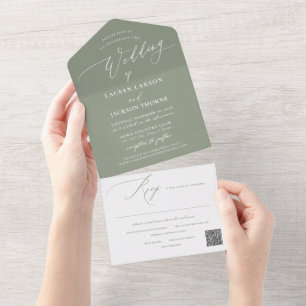 ArtsApp Modern Calligraphy Sage Green Wedding All In One Invitation
