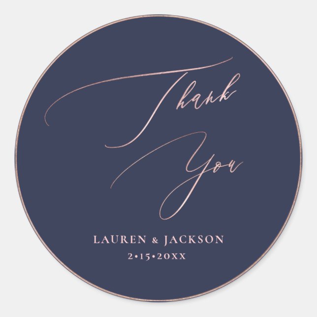 ArtsApp Navy Rose Gold Thank You DIY Colour Classic Round Sticker (Front)