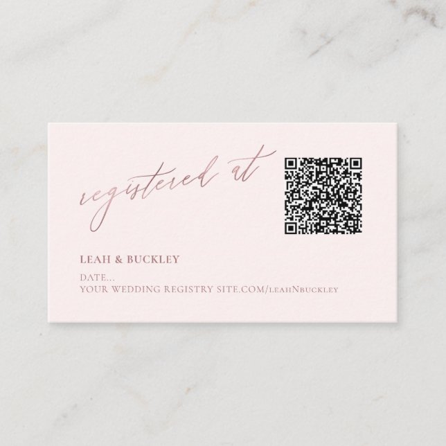 ArtsApp QR Code Registry Faux Rose Gold Script Enclosure Card (Front)