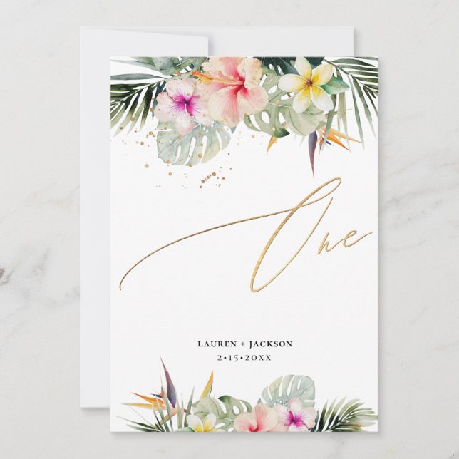 ArtsApp Tropical Paradise Faux Gold Table One Invitation (Front)