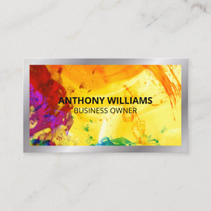 Artsty Painterly Background   Silver Border Business Card