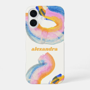 Artsy Abstract Blue and Yellow Watercolor Name iPhone 16 Case