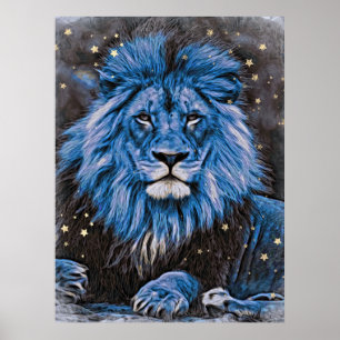 *~* Artsy Abstract Bold Celestial LION AP23 Blue  Poster