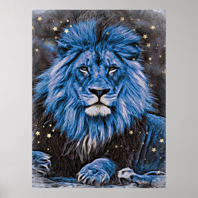 *~* Artsy Abstract Bold Celestial LION AP23 Blue  Poster (Front)