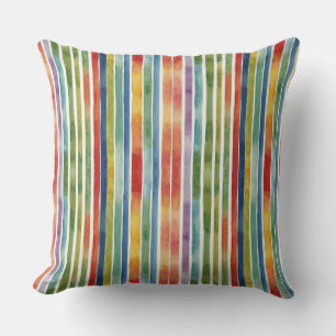Artsy Abstract Colourful Rainbow Stripes Watercolo Throw Pillow