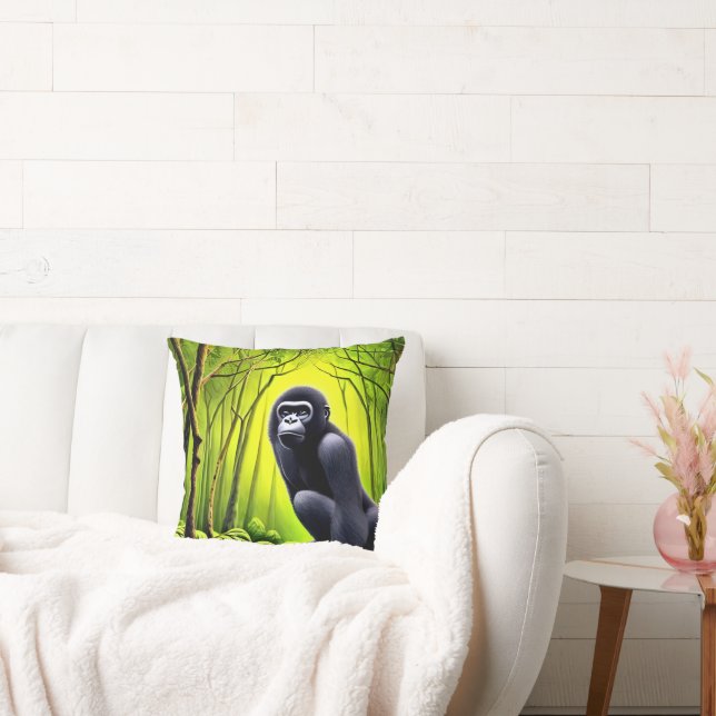 Artsy Abstract Jungle Gorilla Throw Pillow (Couch)