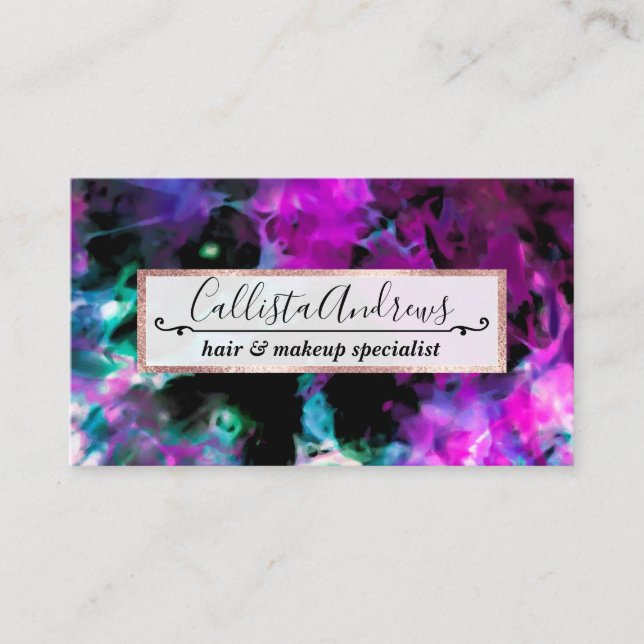 Artsy Abstract Modern Black Purple Tie Dye Business Card (Front)