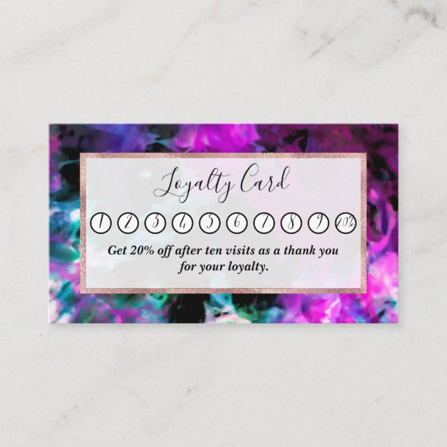 Artsy Abstract Modern Black Purple Tie Dye Loyalty Card (Front)