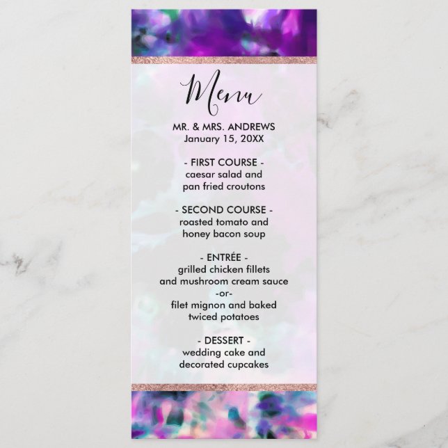 Artsy Abstract Modern Black Purple Tie Dye Menu (Front)