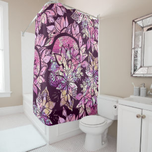 Artsy Abstract Pink Purple Hand Drawn Floral Print