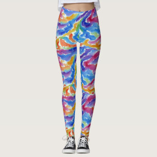 Artsy Abstract  Rainbow Watercolor Paint Pattern Leggings