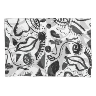 Artsy Abstraction: Faces, Lips, Geometric Magic! Pillowcase