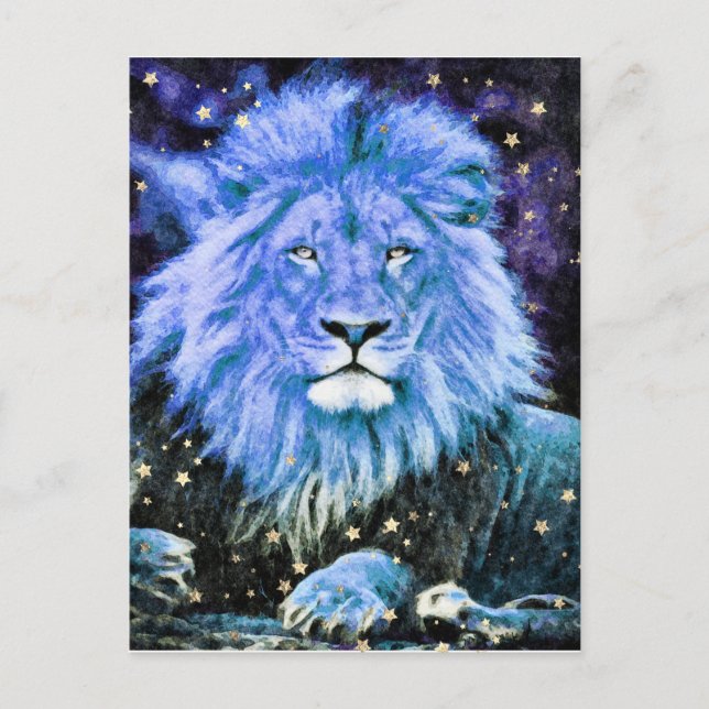 ~ Artsy AP23 Artistic Celestial  Blue LION Postcard (Front)