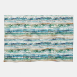 Artsy beach abstract ink stripes waffle weave kitchen towel