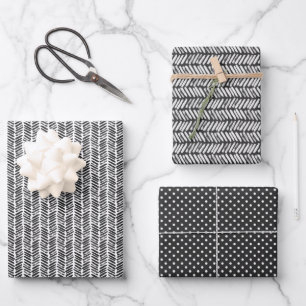 Artsy Black Grey White Abstract Zigzag Stripes Art Wrapping Paper Sheet
