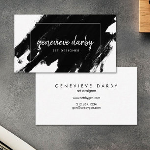 Artsy Black Paint Stroke Script Abstract Business Card