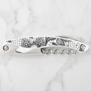 Artsy Black & White Doodle Mandala Lace Pattern Corkscrew