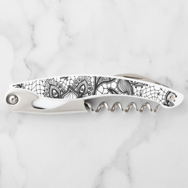 Artsy Black & White Doodle Mandala Lace Pattern Corkscrew (Front)
