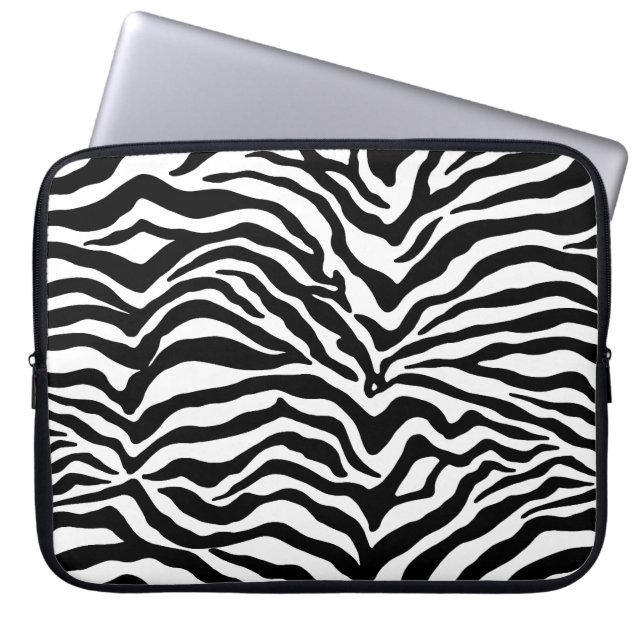 Artsy Black White Funky Zebra Print Pattern Laptop Sleeve (Front)