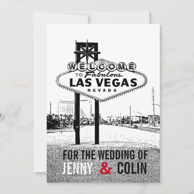 Artsy Black White Red Las Vegas Faire-part de mari (Devant)