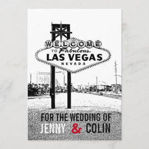 Artsy Black White Red Las Vegas Faire-part de mari