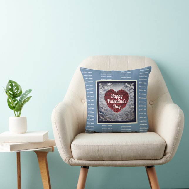 Artsy blue purple white custom name Valentine Thro Throw Pillow (Chair)