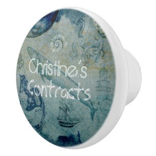 Artsy blue sand green color coastal custom ceramic knob