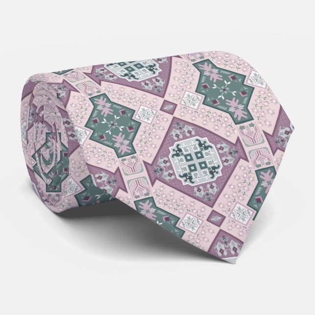 Artsy Boho Style Purple and Teal Tie (Rolled)
