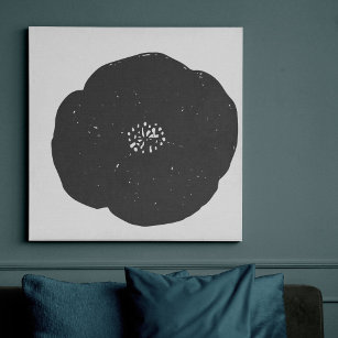Artsy Bold Modern Black and White Flower  Faux Canvas Print