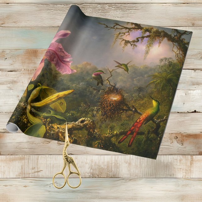 Artsy Brazilian Cattelya Orchid and 3 Hummingbirds Wrapping Paper (Creator Uploaded)