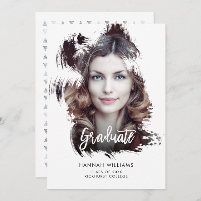 Artsy Brush Stroke Overlay Graduation Invitation d (Devant / Derrière)