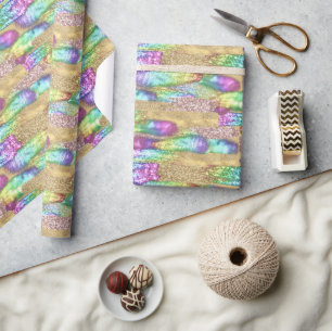 Artsy Brush Strokes Unicorn Rainbow Faux Glitter Wrapping Paper