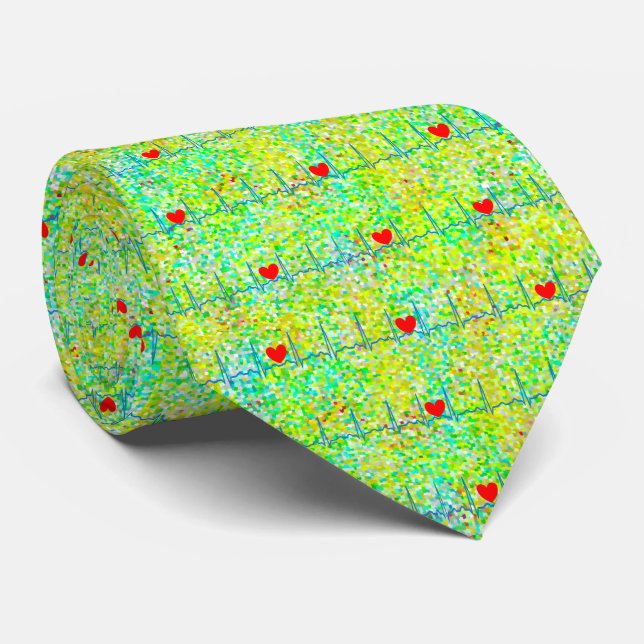 Artsy Cardiac Rhythm citrus Tie (Rolled)