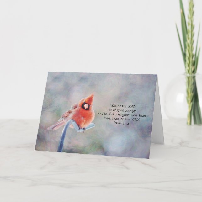 Artsy Cardinal Thoughts Scripture Card Psalm 27:14 (Front)