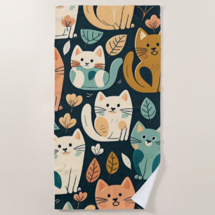Artsy Cat Pattern Cute Beach Towel
