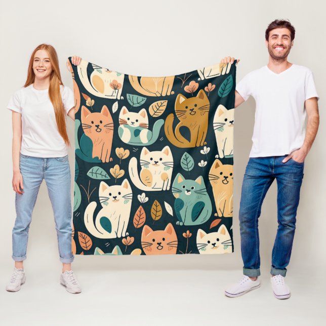 Artsy Cat Pattern Cute Fleece Blanket (In Situ)