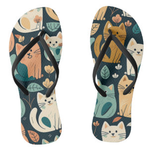 Artsy Cat Pattern Cute Flip Flops