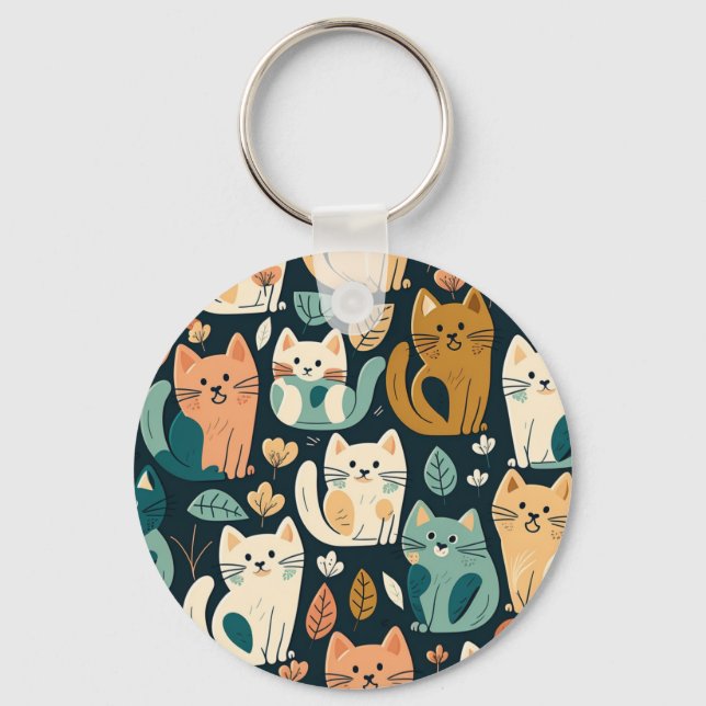 Artsy Cat Pattern Cute Keychain (Front)