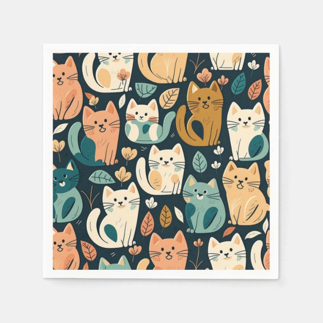 Artsy Cat Pattern Cute Napkin (Front)