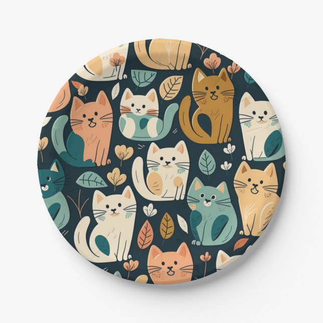 Artsy Cat Pattern Cute Paper Plate (Front)