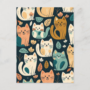 Artsy Cat Pattern Cute Postcard